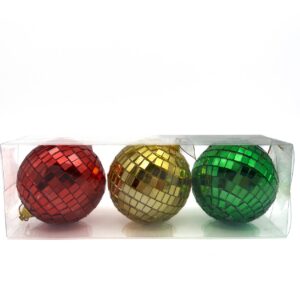 Spiegelballen rood-geel-groen 8cm 3 stuks